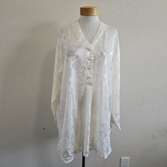 Vintage Victoria's Secret Gold Label Ivory Floral Sheer Button Front Nightgown L - Picture 2 of 12